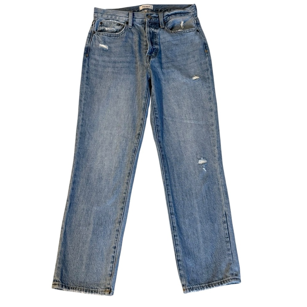 Pistola Kinsley 26 High Rise Straight Leg Distressed Vintage Wash Button Fly